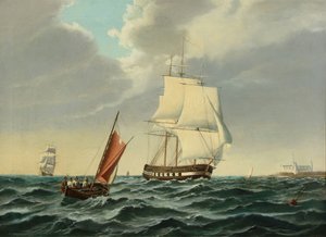 Warship Departing with Kronborg to Port